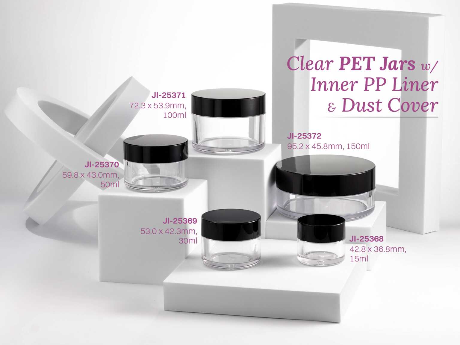 Clear PET Jars w/ Inner PP Liner & Dust Cover