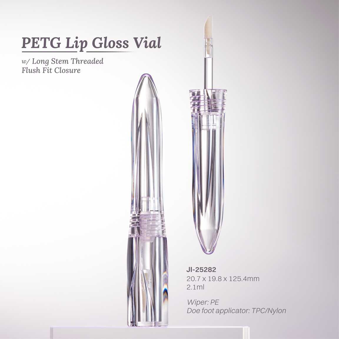 PETG Lip Gloss Vial w/ Long Stem Threaded Flush Fit Closure