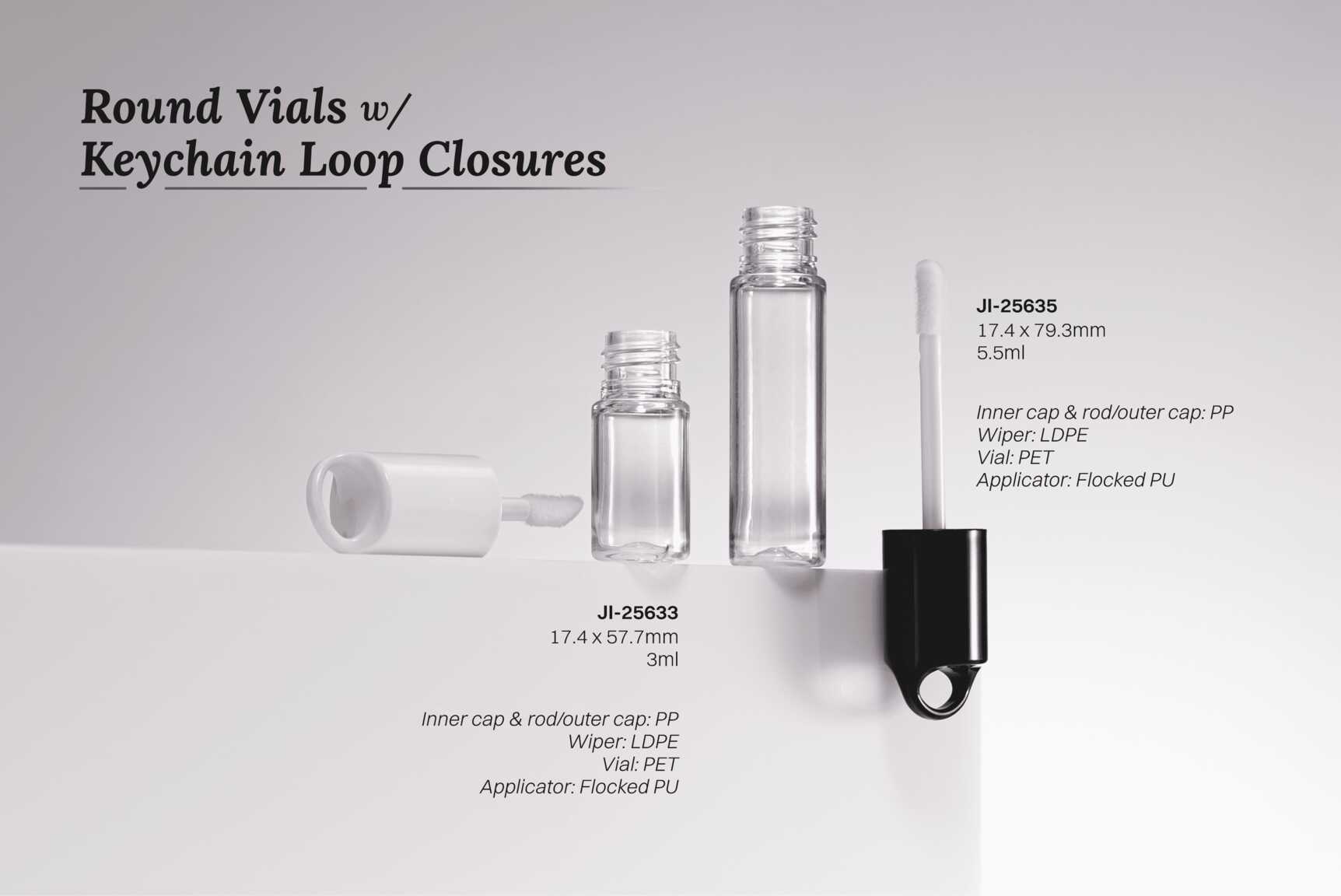 Round Vials w/ Keychain Loop Closures